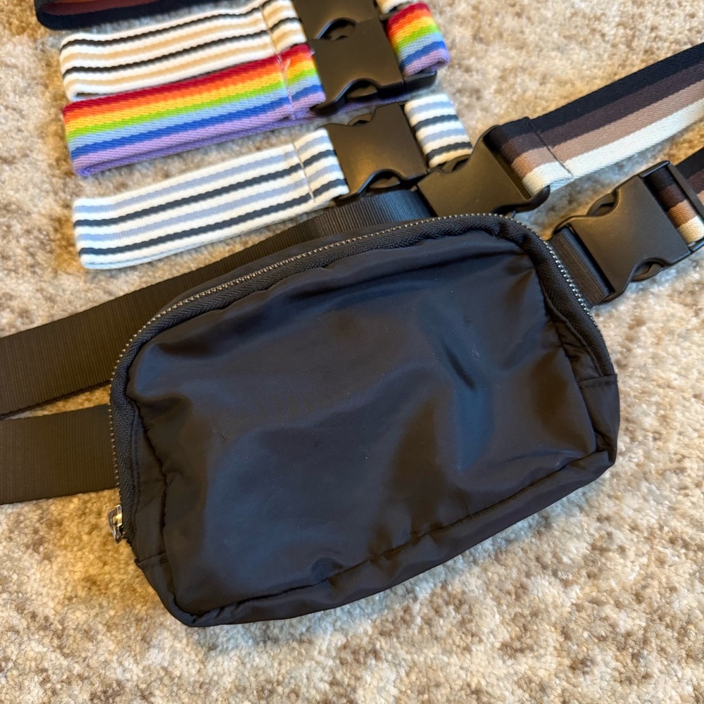 42Pops Black Nylon Crossbody Belt Bag with Interchangeable Straps Multi Color